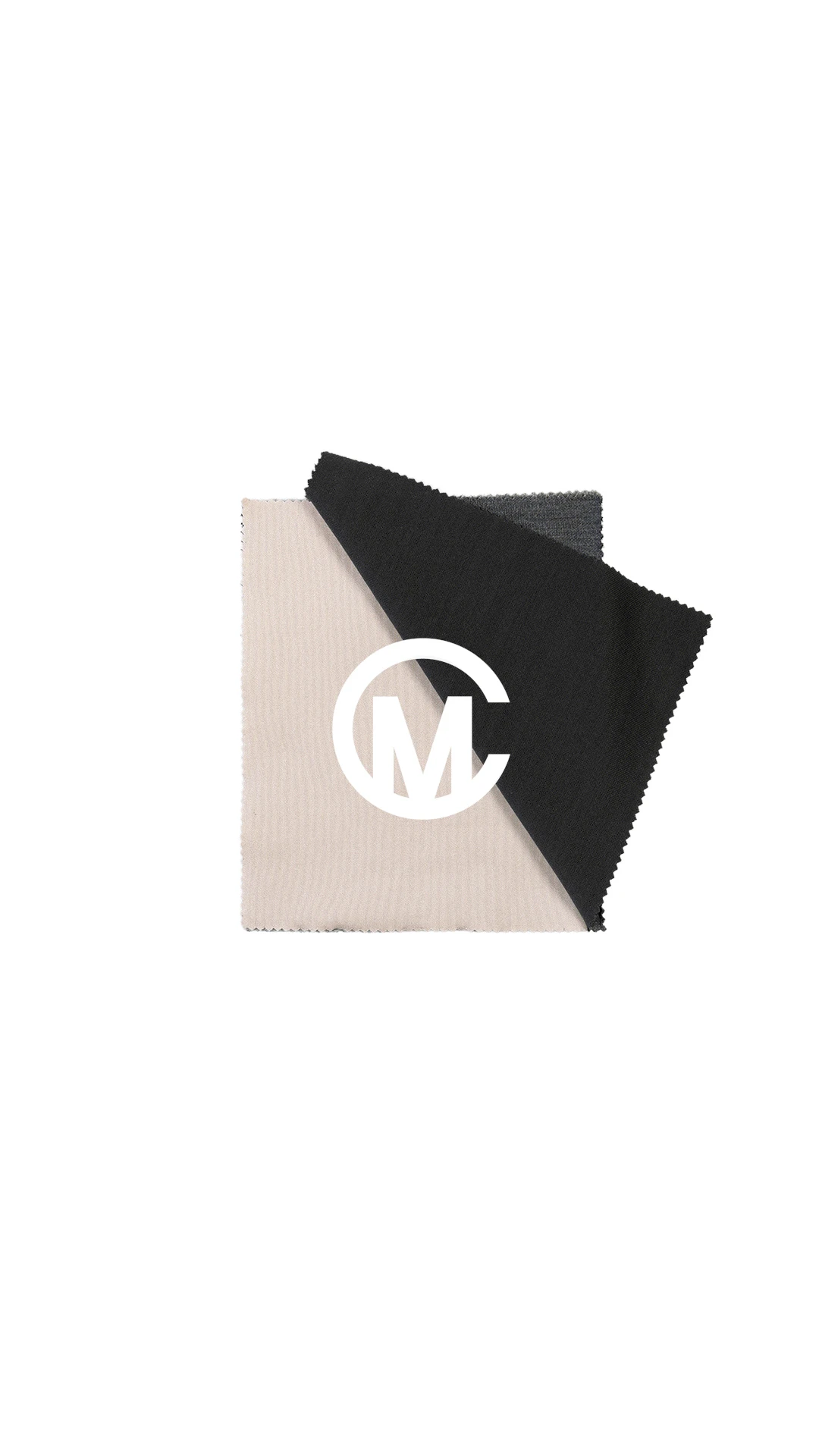 Campione tessuto Cucchetti — beige + nero con monogramma MC